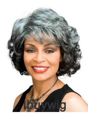 Great Chin Length Wavy Capless Grey Wigs