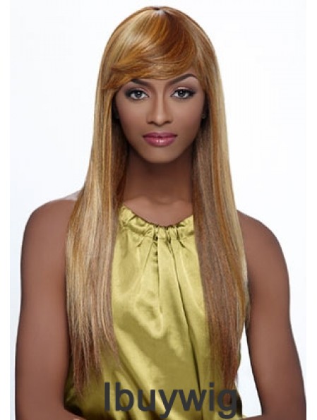 Long Blonde Straight With Bangs Fashionable African American Wigs