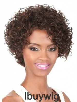 Chin Length Brown Curly With Bangs Natural African American Wigs