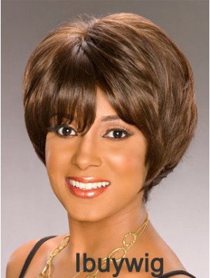 Bobs Capless Short Wavy Brown Synthetic African American Wigs UK
