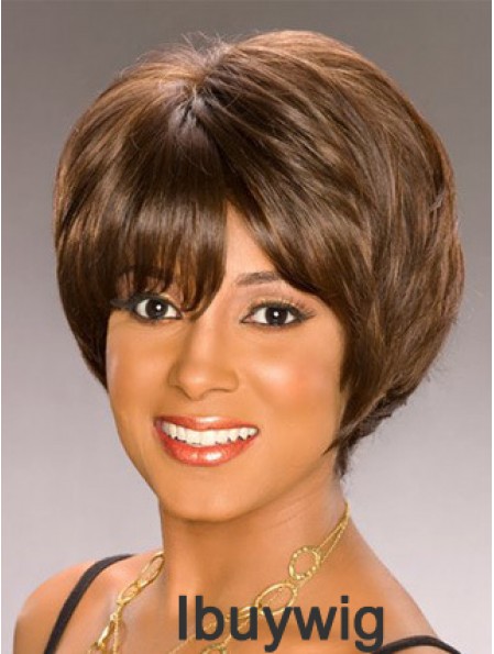 Bobs Capless Short Wavy Brown Synthetic African American Wigs UK