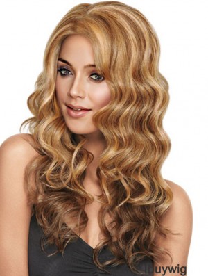 Wavy Without Bangs Long Sleek Blonde Synthetic Wigs