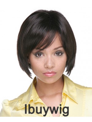 Chin Length Black Straight Bobs Flexibility African American Wigs