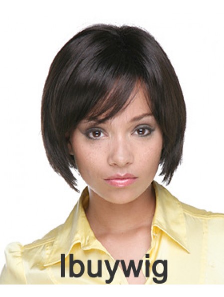Chin Length Black Straight Bobs Flexibility African American Wigs