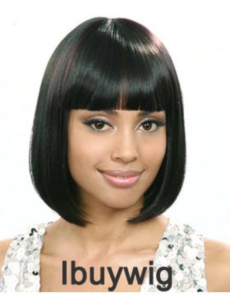 African American Short Wigs With Bangs Wavy Style Chin Length