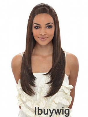 Long Brown Straight Without Bangs Fashionable African American Wigs