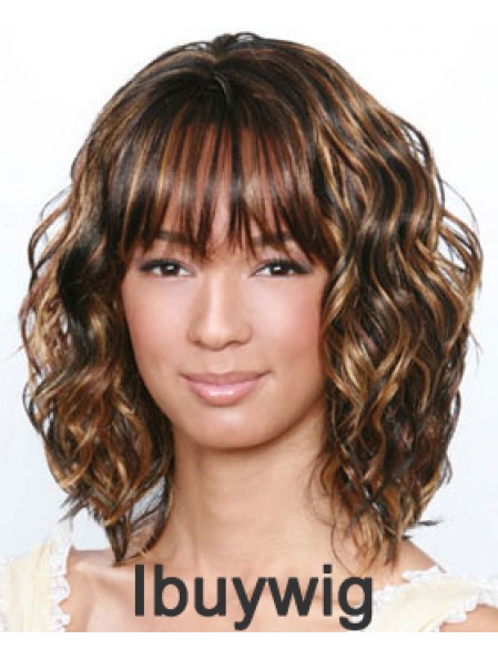Shoulder Length Brown Curly Layered Best African American Wigs