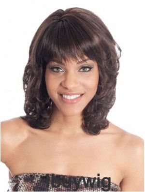 Shoulder Length Brown Wavy With Bangs Fashion African American Wigs