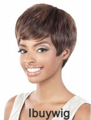 Short Brown Straight Layered Style African American Wigs