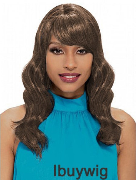 Shoulder Length Brown Wavy With Bangs New African American Wigs