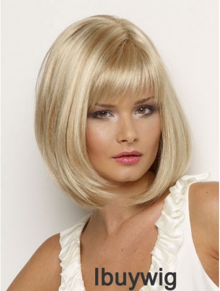 Synthetic Wig Chin Length Blonde Color Straight Style With Bangs