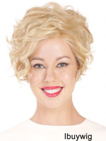 Synthetic Flexibility Cropped Blonde Curly Monofilament Wigs