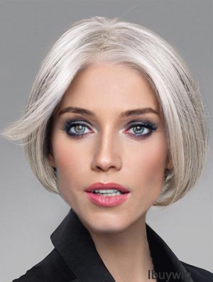 6 inch Cropped Comfortable Lace Front Straight Grey Wigs