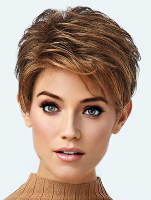 Cropped Exquisite Brown Synthetic Boycuts Lace Front Wigs