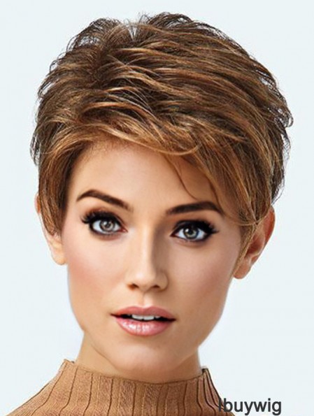 Cropped Exquisite Brown Synthetic Boycuts Lace Front Wigs