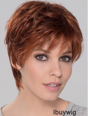 Synthetic Perfect Cropped Auburn Wavy Monofilament Wigs