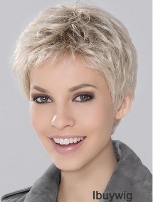 Fast Ship Blonde Incredible Cropped Platinum Wavy Monofilament Wigs For Women