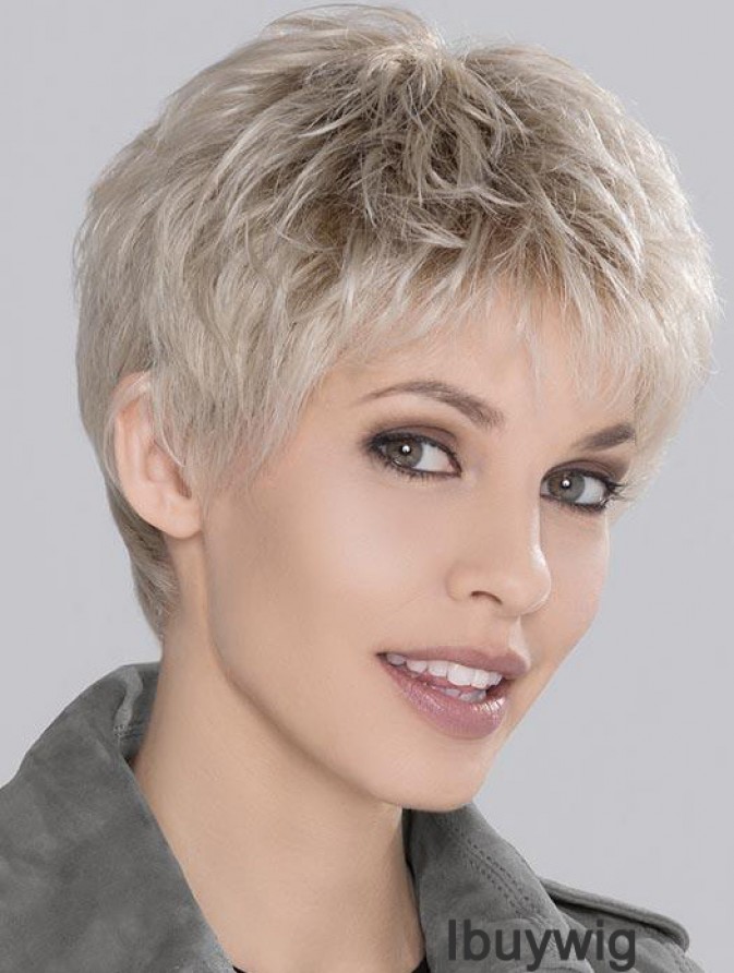 Blonde Synthetic Incredible Cropped Platinum Wavy Monofilament Wigs For ...