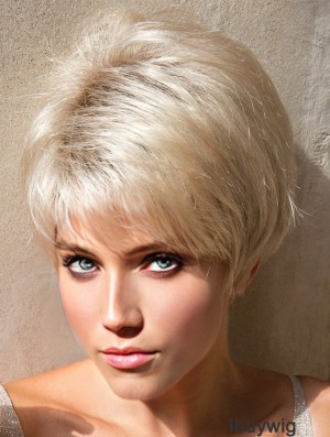Layered Platinum Blonde Straight 4 inch Short Synthetic Wigs