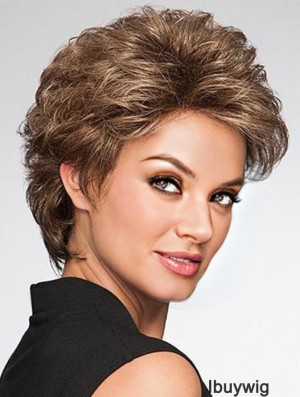 Brown Layered Wavy 4 inch Short Synthetic Wigs For Old Women