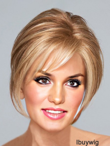 Blonde Chin Length Straight With Bangs 10 inch Perfect Medium Wigs