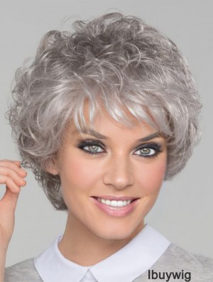 8 inch Short Top Lace Front Curly Grey Wigs