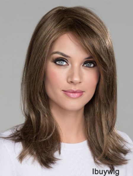 With Bangs Monofilament 16 inch Straight Brown Long Wigs