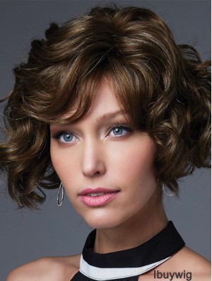 Brown 10 inch With Bangs Chin Length Incredible Monofilament Wigs