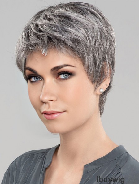 Straight Short 6 inch Monofilament Style Grey Wigs