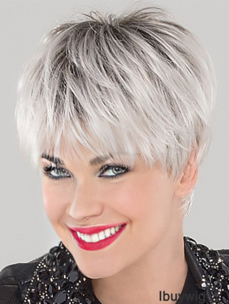 Cropped Straight White 4 inch Lace Cap Wigs