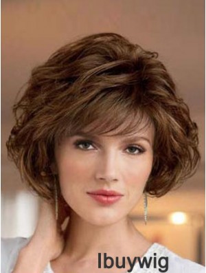 UK Synthetic Wigs Bobs Cut Short Length Brown Color Wavy Style