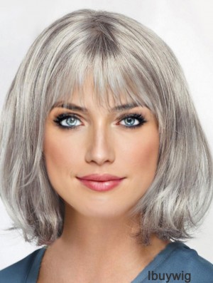 Straight Chin Length 12 inch Monofilament Sassy Grey Wigs