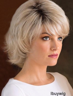 Capless 8 inch Wavy Blonde With Bangs Wigs For Women