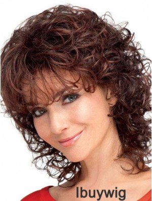 Curly Wigs Synthetic Hair With Bangs Auburn Color Shoulder Length