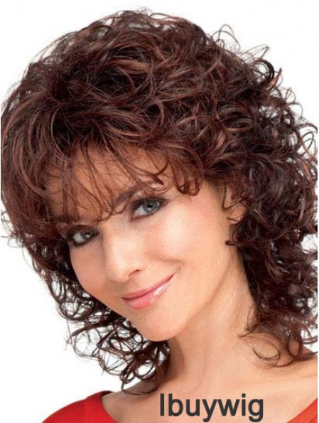 Curly Wigs Synthetic Hair With Bangs Auburn Color Shoulder Length