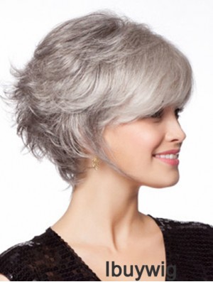 No-Fuss Chin Length Wavy Monofilament Grey Wigs