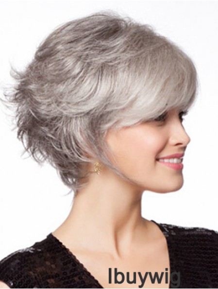 No-Fuss Chin Length Wavy Monofilament Grey Wigs