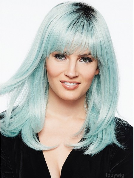 White With Bangs 14 inch Straight Synthetic Wigs