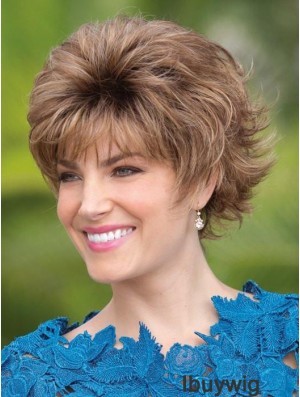 Capless Brown 6 inch Short With Bangs Synthetic Wigs