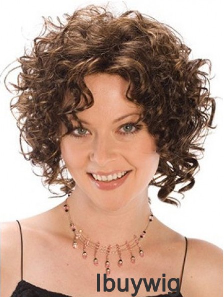 Heat Resistant Synthetic Wigs Curly Style Brown Color Classic Cut