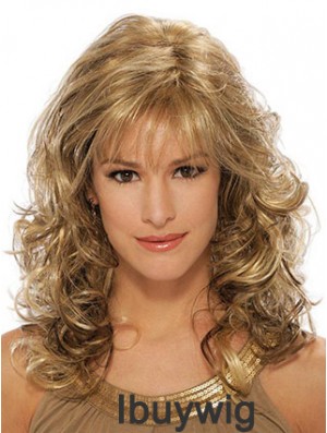 Wavy Synthetic Wigs Blonde Color Capless With Bangs