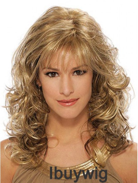 Wavy Synthetic Wigs Blonde Color Capless With Bangs