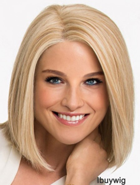 Blonde Synthetic Wig Lace Front Shoulder Length Blonde Color Straight Style