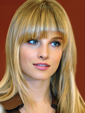 Long Straight Synthetic With Bangs Blonde Mono Top Wig UK