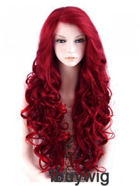 24 inch Red Long Wavy Large Cap Synthetic Lace Front Wigs