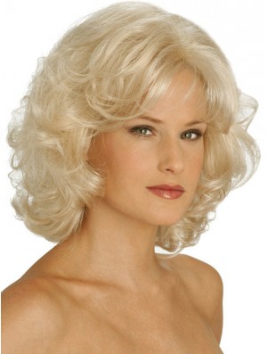 Wigs UK Synthetic Chin Length Blonde Color Curly Style