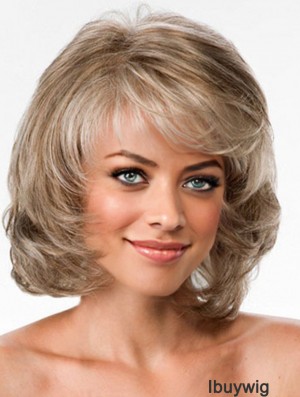 Modern Blonde Chin Length Wavy Layered Lace Front Wigs