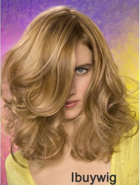 Wavy Layered Shoulder Length Blonde Fashionable Lace Front Wigs