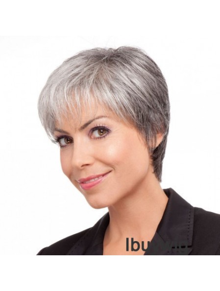 Synthetic Comfortable Short Straight Grey Wigs