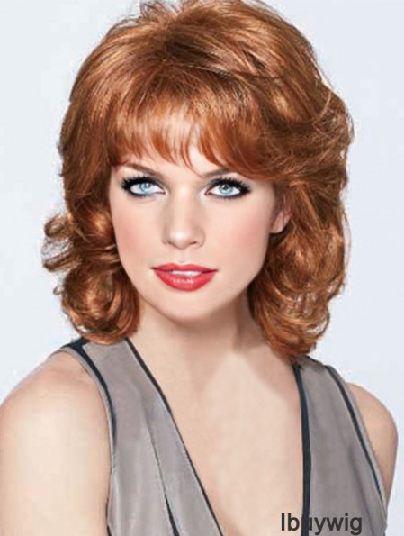 Wigs Online For Elderly Lady With Bangs Shoulder Length Auburn Color